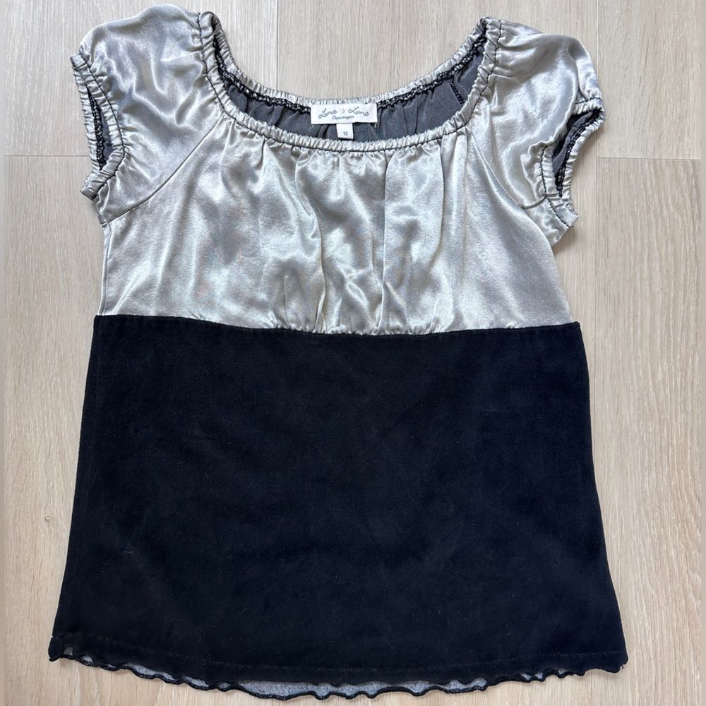 Luna Luna Copenhagen Velvet Satin Top, Black and Silver, Soze 12 - Picture 1 of 3